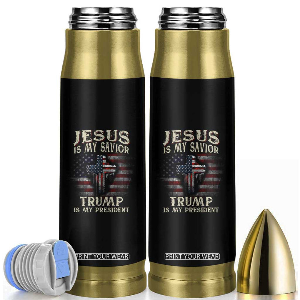 Trump 2024 Christian Bullet Tumbler Jesus Is My Savior Trump Is My President American Flag TB10 Black Print Your Wear