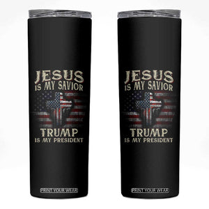 Trump 2024 Christian Skinny Tumbler Jesus Is My Savior Trump Is My President American Flag TB10 Black Print Your Wear