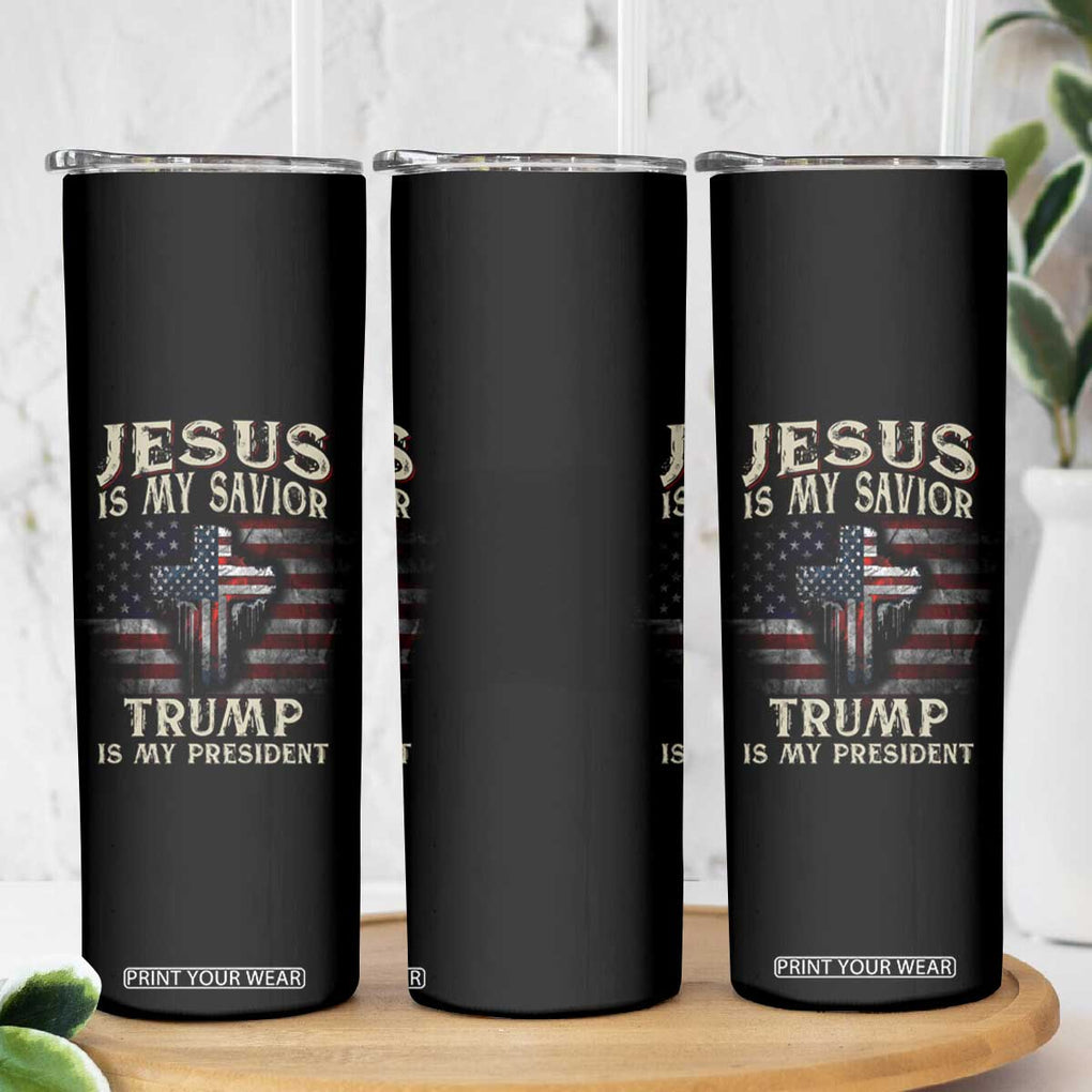 Trump 2024 Christian Skinny Tumbler Jesus Is My Savior Trump Is My President American Flag TB10 Print Your Wear