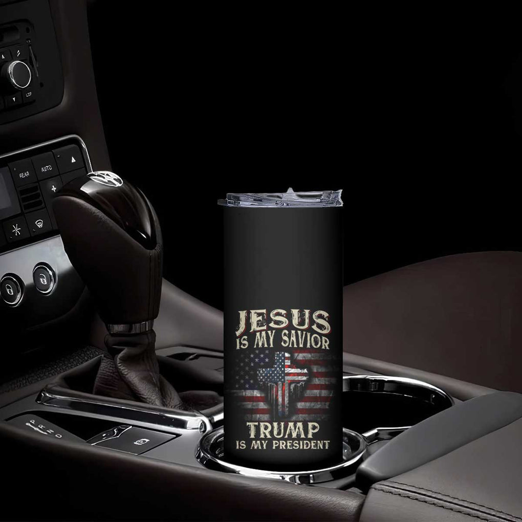 Trump 2024 Christian Skinny Tumbler Jesus Is My Savior Trump Is My President American Flag TB10 Print Your Wear