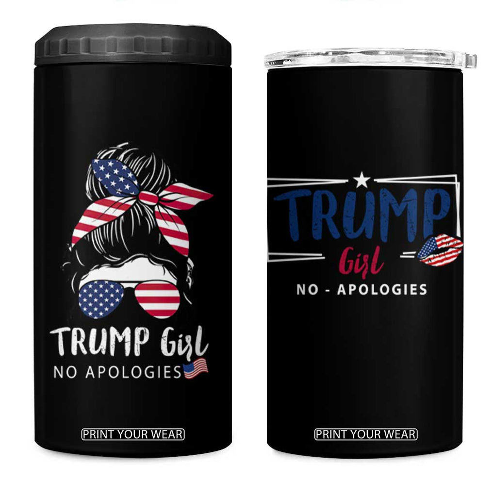 Trump Girl 4 in 1 Can Cooler Tumbler No Apologies American Messy Bun US Flag President Election TB10 One Size: 16 oz Black Print Your Wear