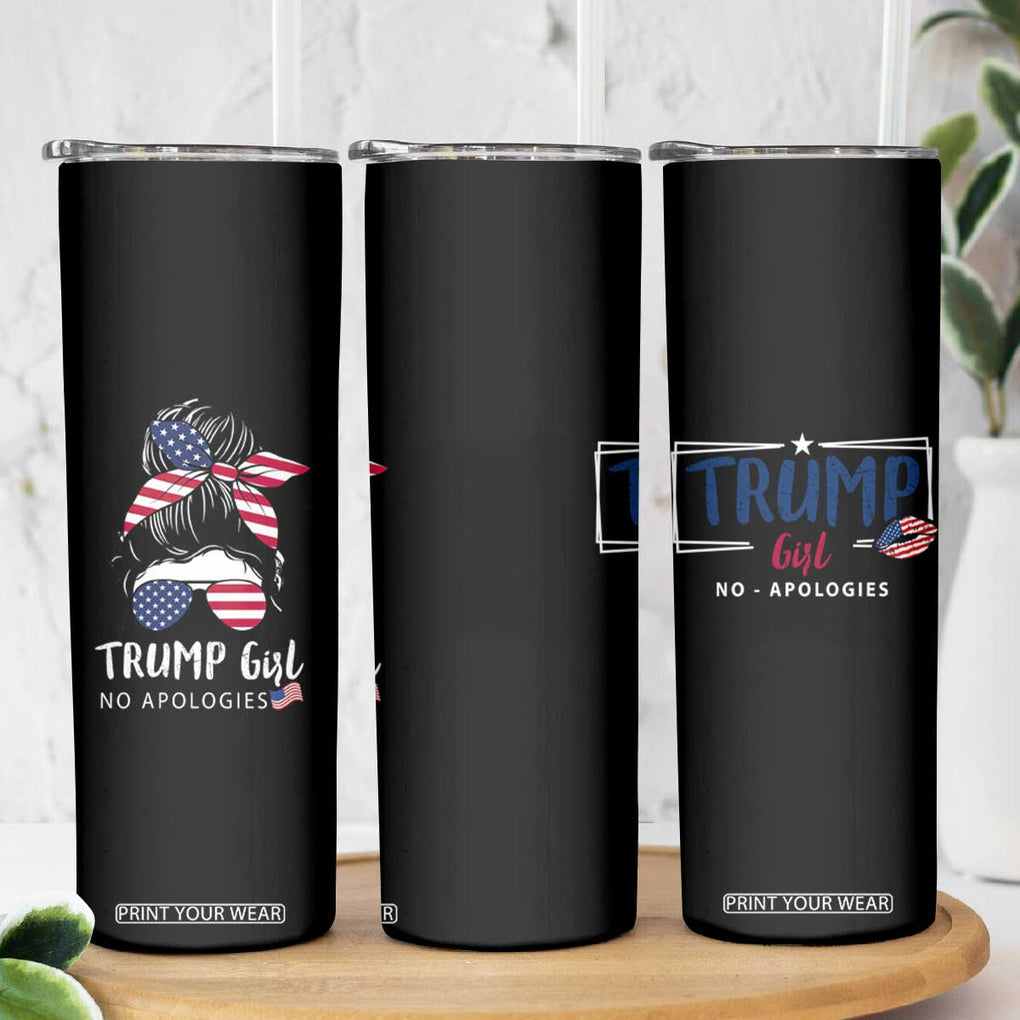 Trump Girl Skinny Tumbler No Apologies American Messy Bun US Flag President Election TB10 Print Your Wear