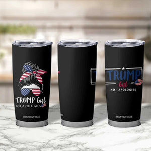 Trump Girl Tumbler Cup No Apologies American Messy Bun US Flag President Election TB10 Print Your Wear