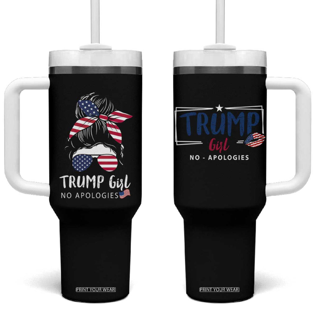 Trump Girl Tumbler With Handle No Apologies American Messy Bun US Flag President Election TB10 One Size: 40 oz Black Print Your Wear