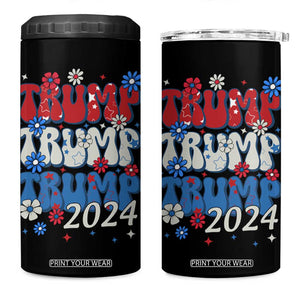 Trump 2024 4 in 1 Can Cooler Tumbler Retro Groovy 4th of July Patriotic TB10 One Size: 16 oz Black Print Your Wear