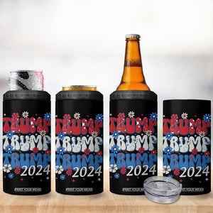 Trump 2024 4 in 1 Can Cooler Tumbler Retro Groovy 4th of July Patriotic TB10 Print Your Wear