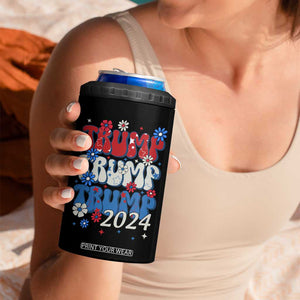 Trump 2024 4 in 1 Can Cooler Tumbler Retro Groovy 4th of July Patriotic TB10 Print Your Wear