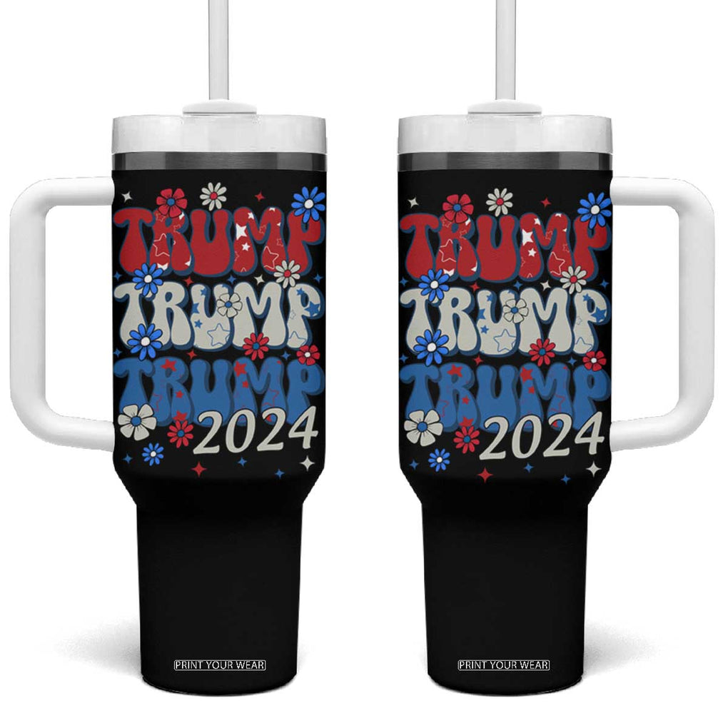 Trump 2024 Tumbler With Handle Retro Groovy 4th of July Patriotic TB10 One Size: 40 oz Black Print Your Wear