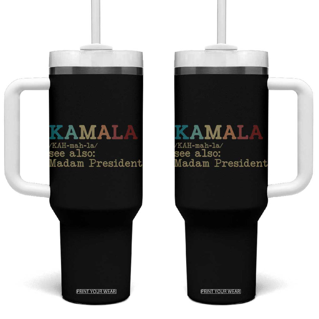 Harris 2024 Election Tumbler With Handle Funny Kamala See Also Madam President Vintage TB10 One Size: 40 oz Black Print Your Wear