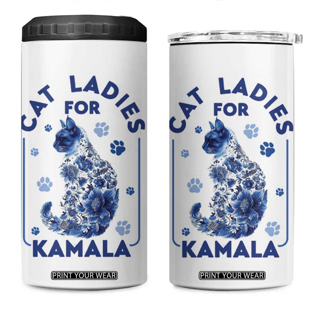 Cat Ladies for Kamala President 4 in 1 Can Cooler Tumbler Harris 2024 Election Funny Kitty TB10 One Size: 16 oz White Print Your Wear