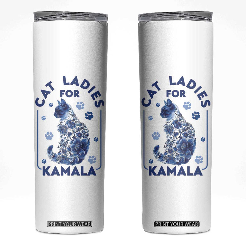 Cat Ladies for Kamala President Skinny Tumbler Harris 2024 Election Funny Kitty TB10 White Print Your Wear