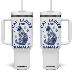 Cat Ladies for Kamala President Tumbler With Handle Harris 2024 Election Funny Kitty TB10 One Size: 40 oz White Print Your Wear