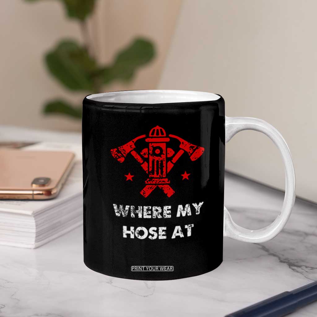 Funny Firefighter Gifts Coffee Mug Where My Hose At American Flag TB10 Print Your Wear