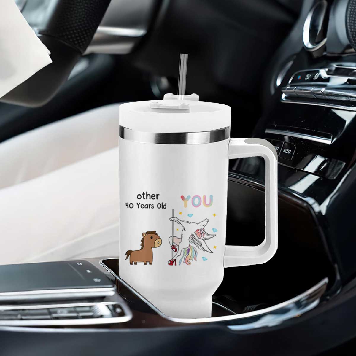 40th Birthday Tumbler With Handle Funny Dancing Unicorn 1986 Other 40 Year Olds TB10 Print Your Wear