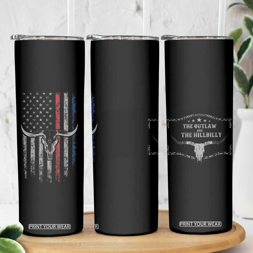 Trump Vance 2024 Election Skinny Tumbler Outlaw and Hillbilly Pro 45 Cow Skull Rodeo Western USA Flag TB10 Print Your Wear