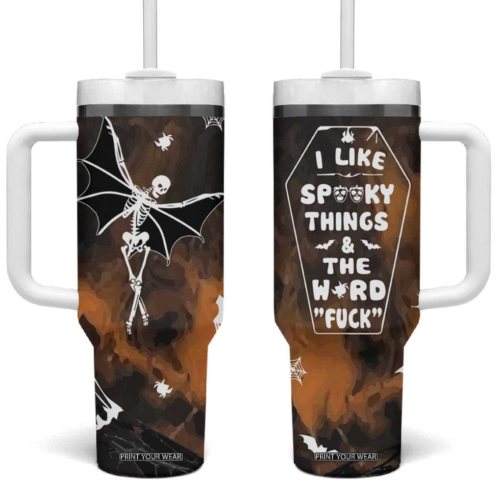 Ballerina Dancing Skeleton Tumbler With Handle I Like Spooky Things & The Word Fuck Ballet Dance Bat Wings Funny Halloween Gifts TB10 One Size: 40 oz Black Print Your Wear