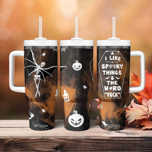 Ballerina Dancing Skeleton Tumbler With Handle I Like Spooky Things & The Word Fuck Ballet Dance Bat Wings Funny Halloween Gifts TB10 Print Your Wear