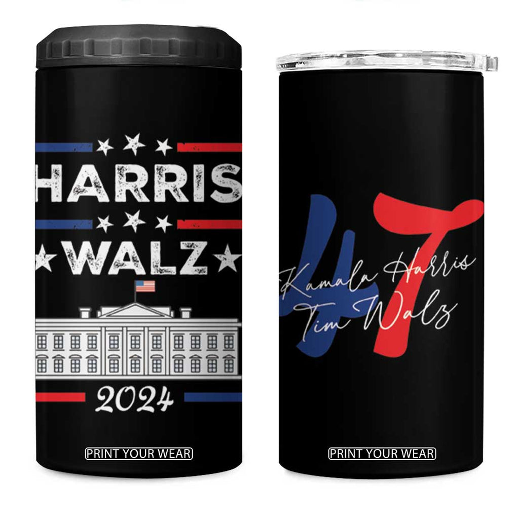 Harris Walz 2024 Election 4 in 1 Can Cooler Tumbler A Woman's Place Is In The White House 47th President Vote Blue Kamala TB10 One Size: 16 oz Black Print Your Wear