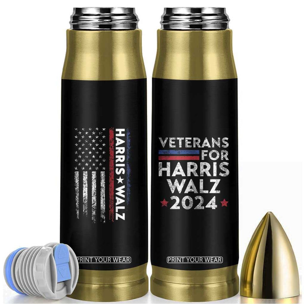 Kamala Harris Tim Walz 2024 Election Bullet Tumbler Veterans For Harris Walz Grandpa Dad Gifts American Flag TB10 Black Print Your Wear