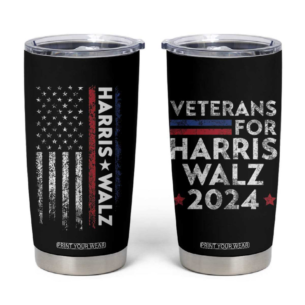 Kamala Harris Tim Walz 2024 Election Tumbler Cup Veterans For Harris Walz Grandpa Dad Gifts American Flag TB10 Black Print Your Wear