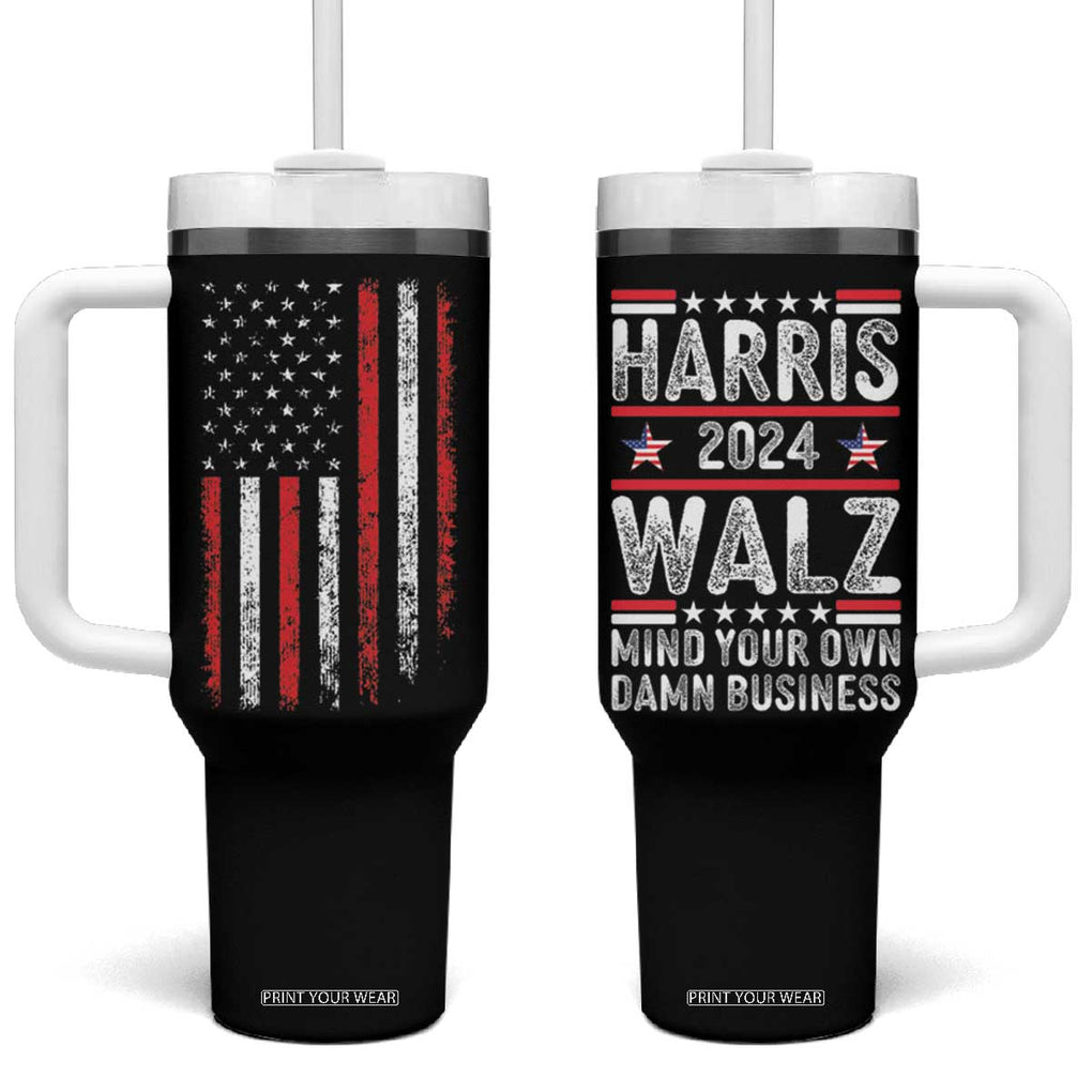 Kamala Harris Tim Walz 2024 Election Tumbler With Handle Harris Walz Mind Your Own Damn Business TB10 One Size: 40 oz Black Print Your Wear