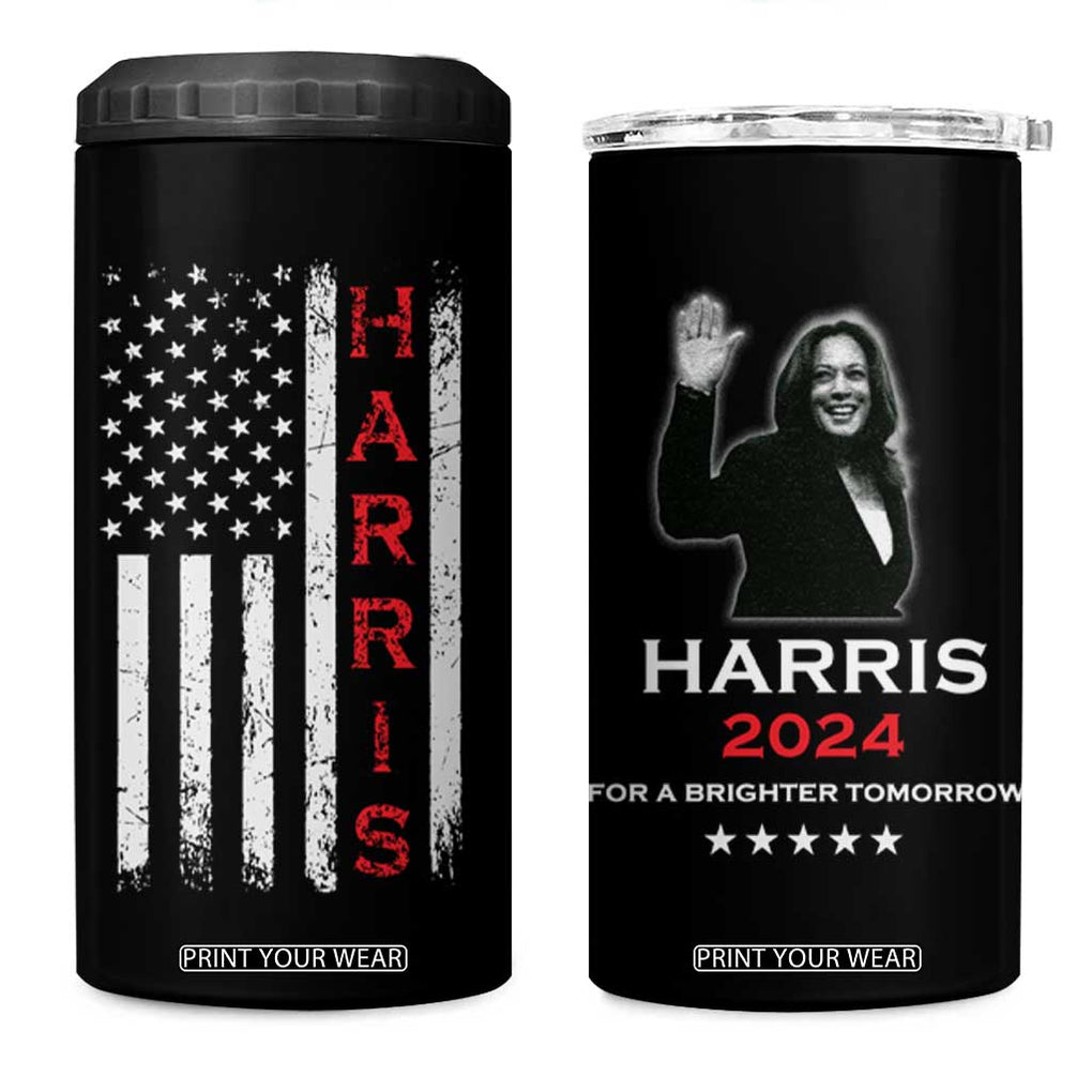 Harris 2024 Election 4 in 1 Can Cooler Tumbler Kamala Madam President American Flag TB10 One Size: 16 oz Black Print Your Wear