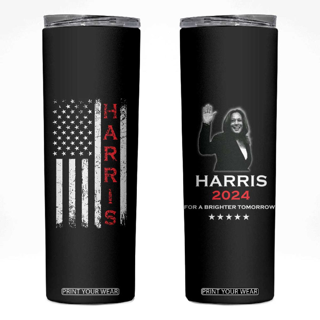 Harris 2024 Election Skinny Tumbler Kamala Madam President American Flag TB10 Black Print Your Wear