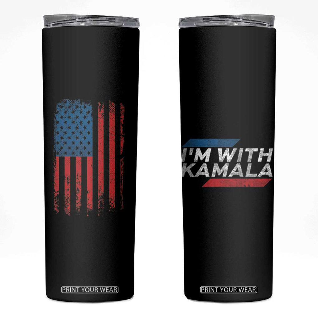 Harris 2024 Election Skinny Tumbler I'm With Kamala First Female President American Flag TB10 Black Print Your Wear