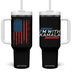 Harris 2024 Election Tumbler With Handle I'm With Kamala First Female President American Flag TB10 One Size: 40 oz Black Print Your Wear