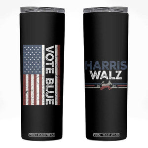 Kamala Harris Tim Walz 2024 Election Skinny Tumbler for President American Flag TB10 Black Print Your Wear