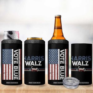 Harris Walz 2024 Election 4 in 1 Can Cooler Tumbler Vote Blue for Kamala President American Flag TB10 Print Your Wear