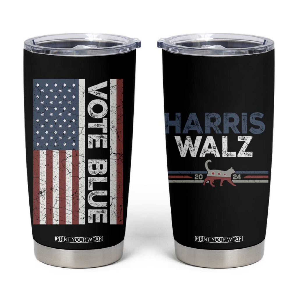 Harris Walz 2024 Election Tumbler Cup Vote Blue for Kamala President American Flag TB10 Black Print Your Wear