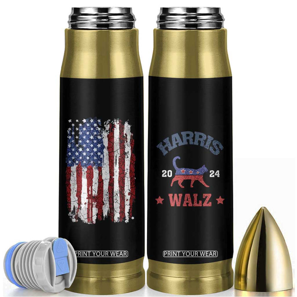 Kamala Harris Tim Walz 2024 Election Bullet Tumbler Cat Ladies Vote for Kamala President American Flag TB10 Black Print Your Wear