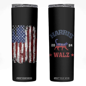 Kamala Harris Tim Walz 2024 Election Skinny Tumbler Cat Ladies Vote for Kamala President American Flag TB10 Black Print Your Wear