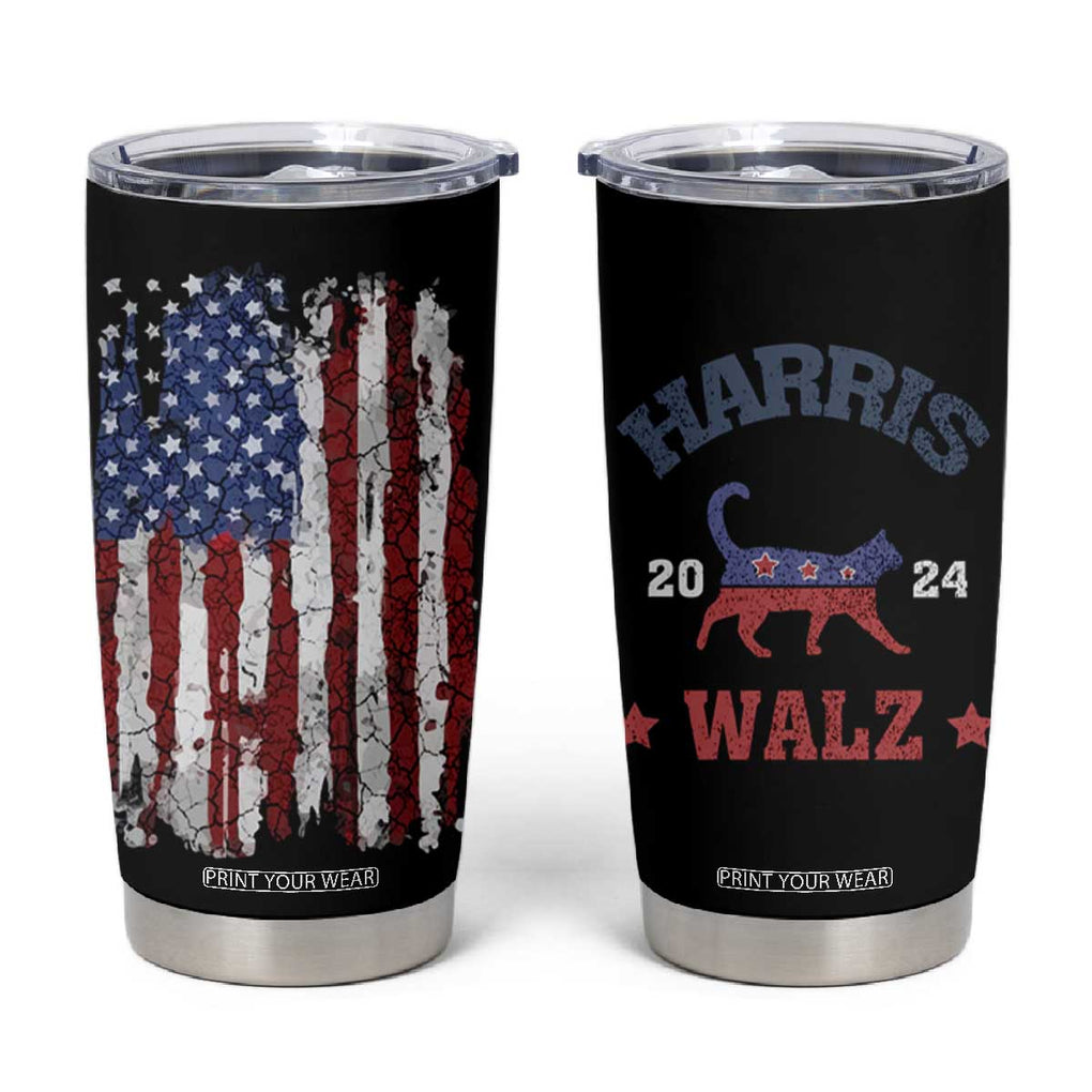 Kamala Harris Tim Walz 2024 Election Tumbler Cup Cat Ladies Vote for Kamala President American Flag TB10 Black Print Your Wear