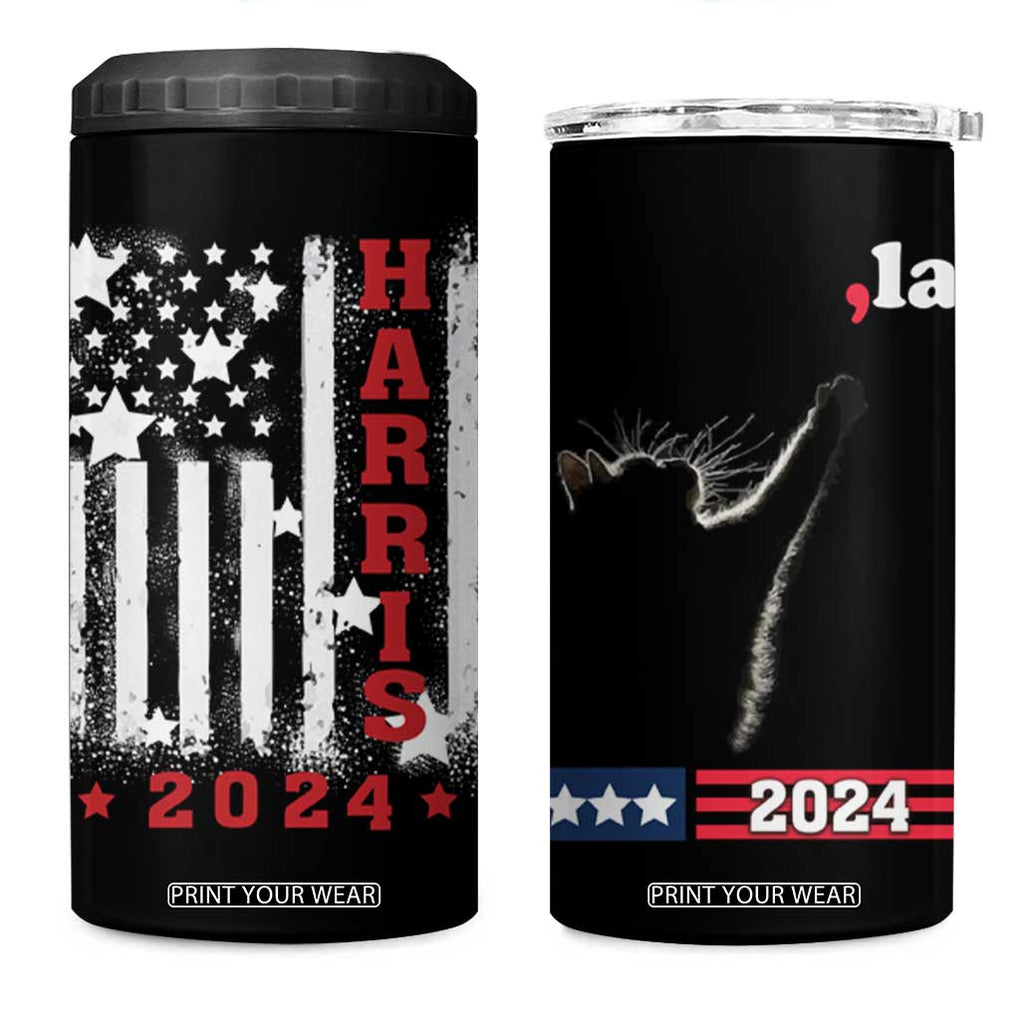 Cat Ladies for Kamala President 4 in 1 Can Cooler Tumbler Comma-La Harris 2024 Election Funny Kitty American Flag TB10 One Size: 16 oz Black Print Your Wear