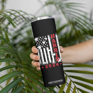 Cat Ladies for Kamala President Skinny Tumbler Comma-La Harris 2024 Election Funny Kitty American Flag TB10 Print Your Wear