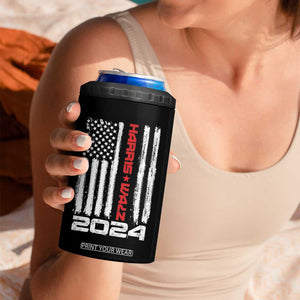 Kamala Harris Tim Walz 2024 Election 4 in 1 Can Cooler Tumbler Freedom Means Mind Your Own Damn Business American Flag TB10 Print Your Wear