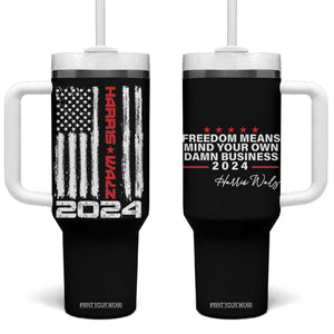 Kamala Harris Tim Walz 2024 Election Tumbler With Handle Freedom Means Mind Your Own Damn Business American Flag TB10 One Size: 40 oz Black Print Your Wear