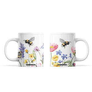 Vintage Spring Wildflower Coffee Mug Bees Butterflies Floral Meadow TB10 White Print Your Wear