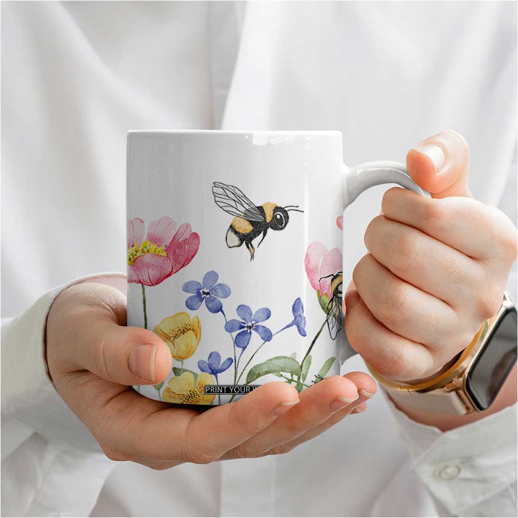 Vintage Spring Wildflower Coffee Mug Bees Butterflies Floral Meadow TB10 Print Your Wear