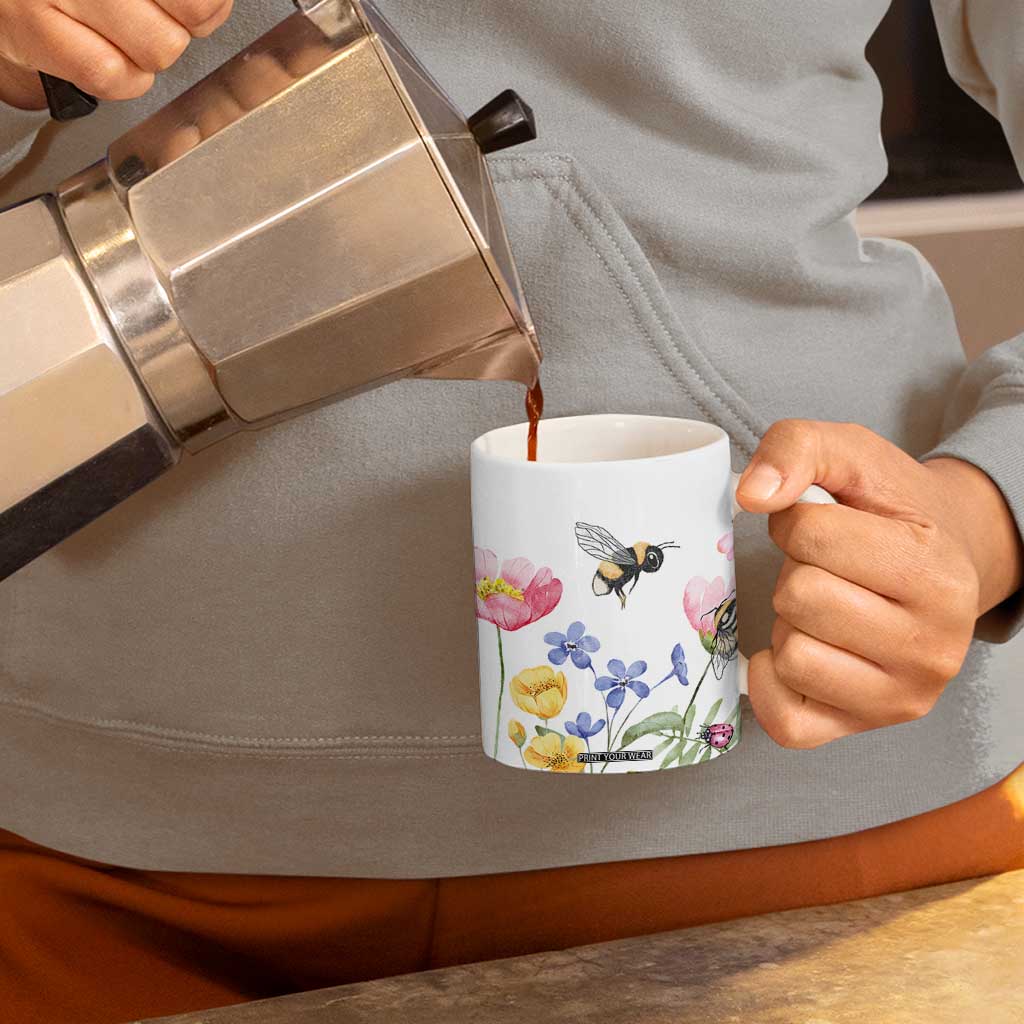 Vintage Spring Wildflower Coffee Mug Bees Butterflies Floral Meadow TB10 Print Your Wear