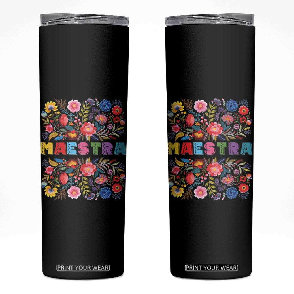 Maestra Bilingue Teacher Skinny Tumbler Cinco De Mayo Spanish Mexican Teacher In Spansish TB10 Black Print Your Wear