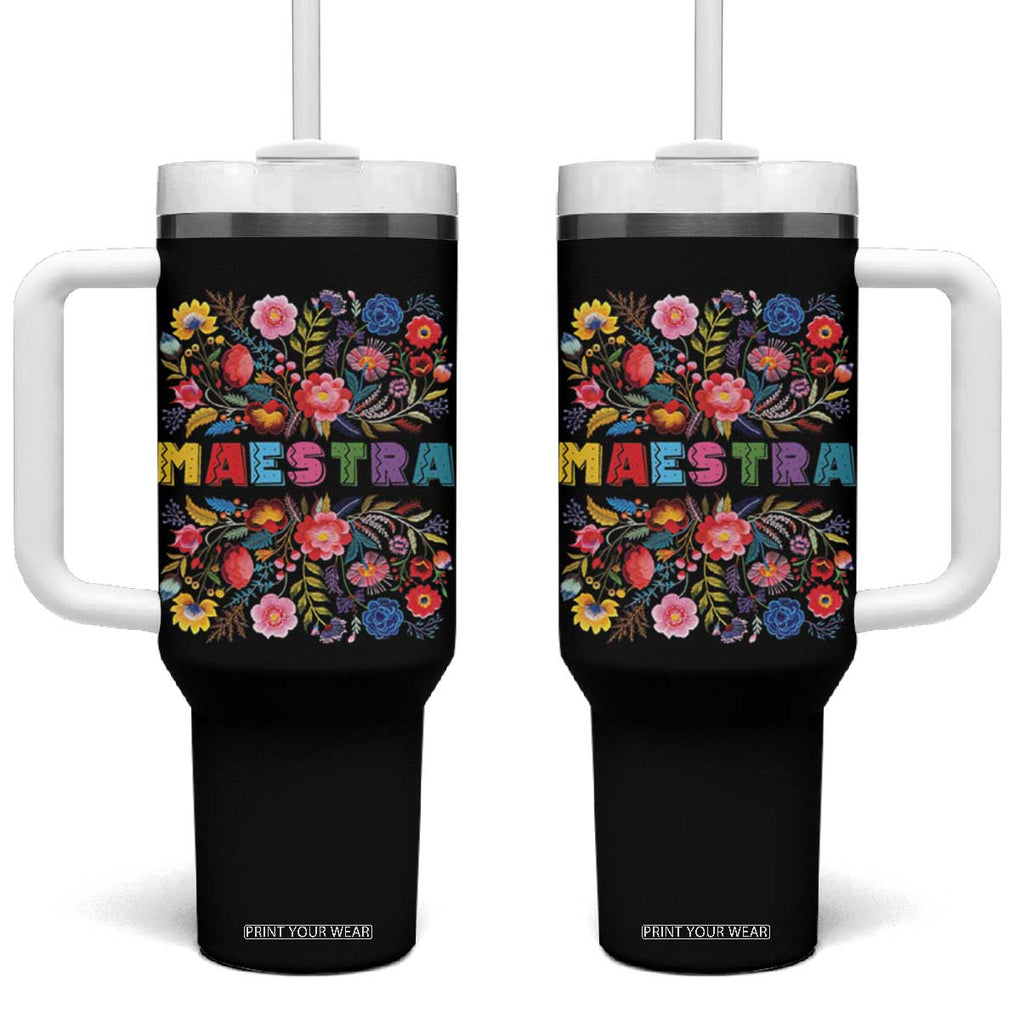 Maestra Bilingue Teacher Tumbler With Handle Cinco De Mayo Spanish Mexican Teacher In Spansish TB10 One Size: 40 oz Black Print Your Wear