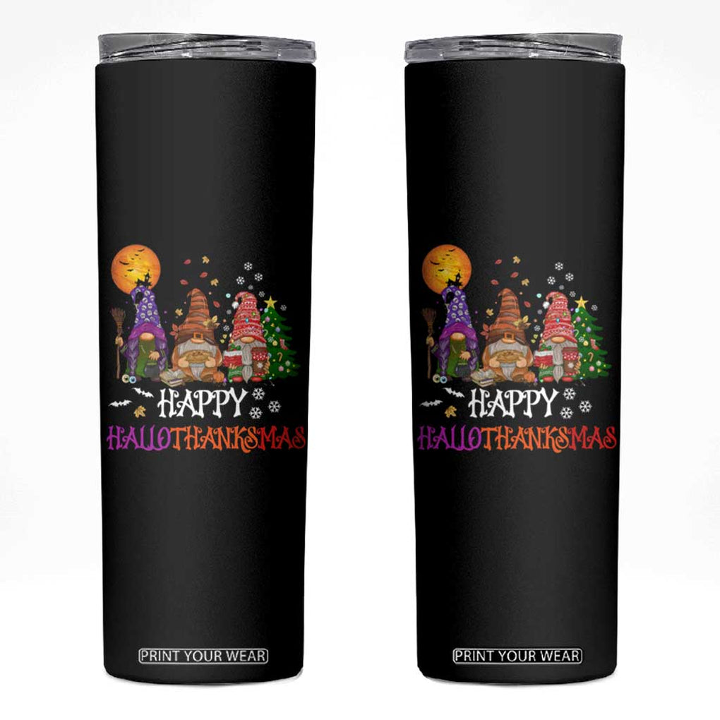 Happy Hallothanksmas Gnomes Fall Skinny Tumbler Cute Gnome Fall Gift For Thanksgiving Halloween Christmas TB10 Black Print Your Wear