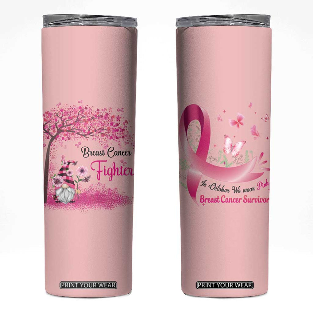 Breast Cancer Awareness Skinny Tumbler In October We Wear Pink Cute Gnome TB10 Pink Print Your Wear