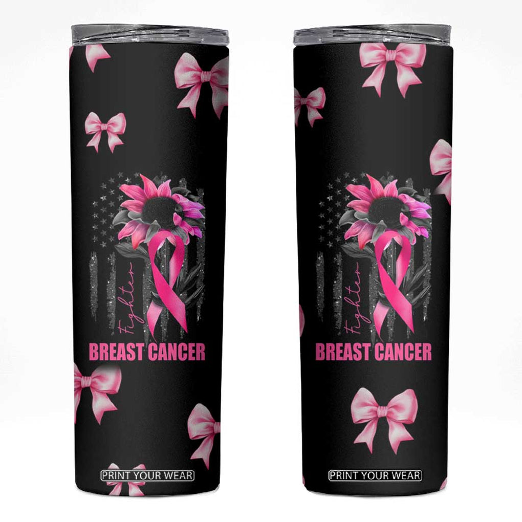 Breast Cancer Survivor Skinny Tumbler Pink Ribbon Sunflower USA Flag TB10 Black Print Your Wear