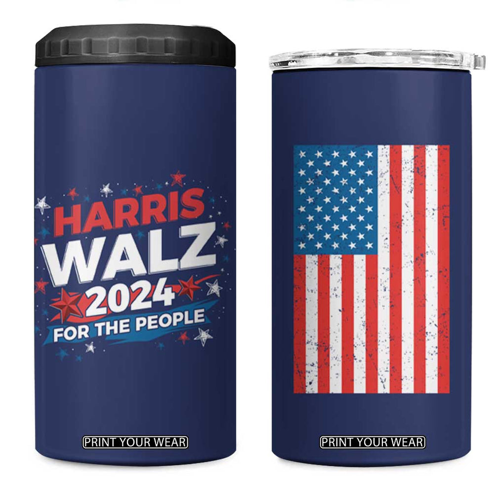 Harris Walz 2024 For The People 4 in 1 Can Cooler Tumbler Vote Blue Vice President VP American Flag TB10 One Size: 16 oz Navy Print Your Wear