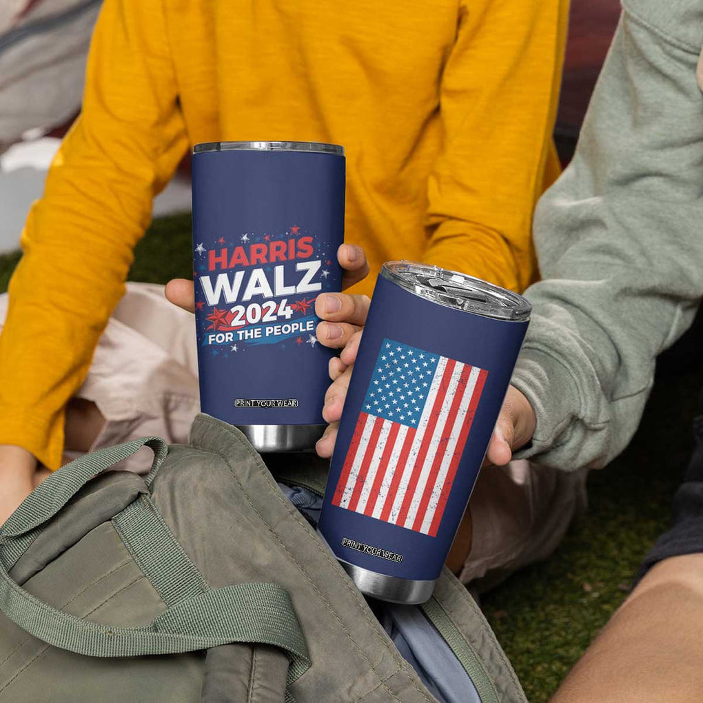 Harris Walz 2024 For The People Tumbler Cup Vote Blue Vice President VP American Flag TB10 Print Your Wear