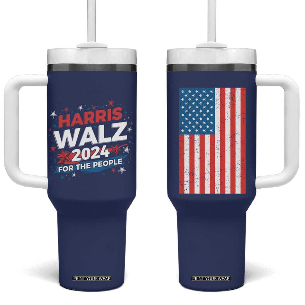 Harris Walz 2024 For The People Tumbler With Handle Vote Blue Vice President VP American Flag TB10 One Size: 40 oz Navy Print Your Wear